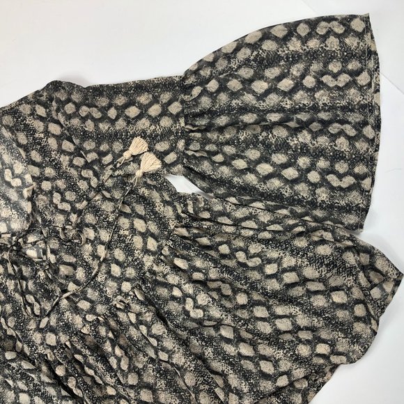 SHOW ME YOUR MUMU Boho Snake Print Poet Sheer Balloon Bell sleeve Fairycore Top - Picture 11 of 13